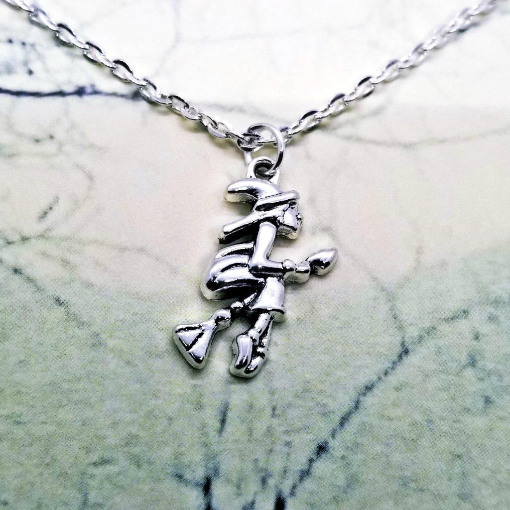 Small Witch In Flight Silver Necklace